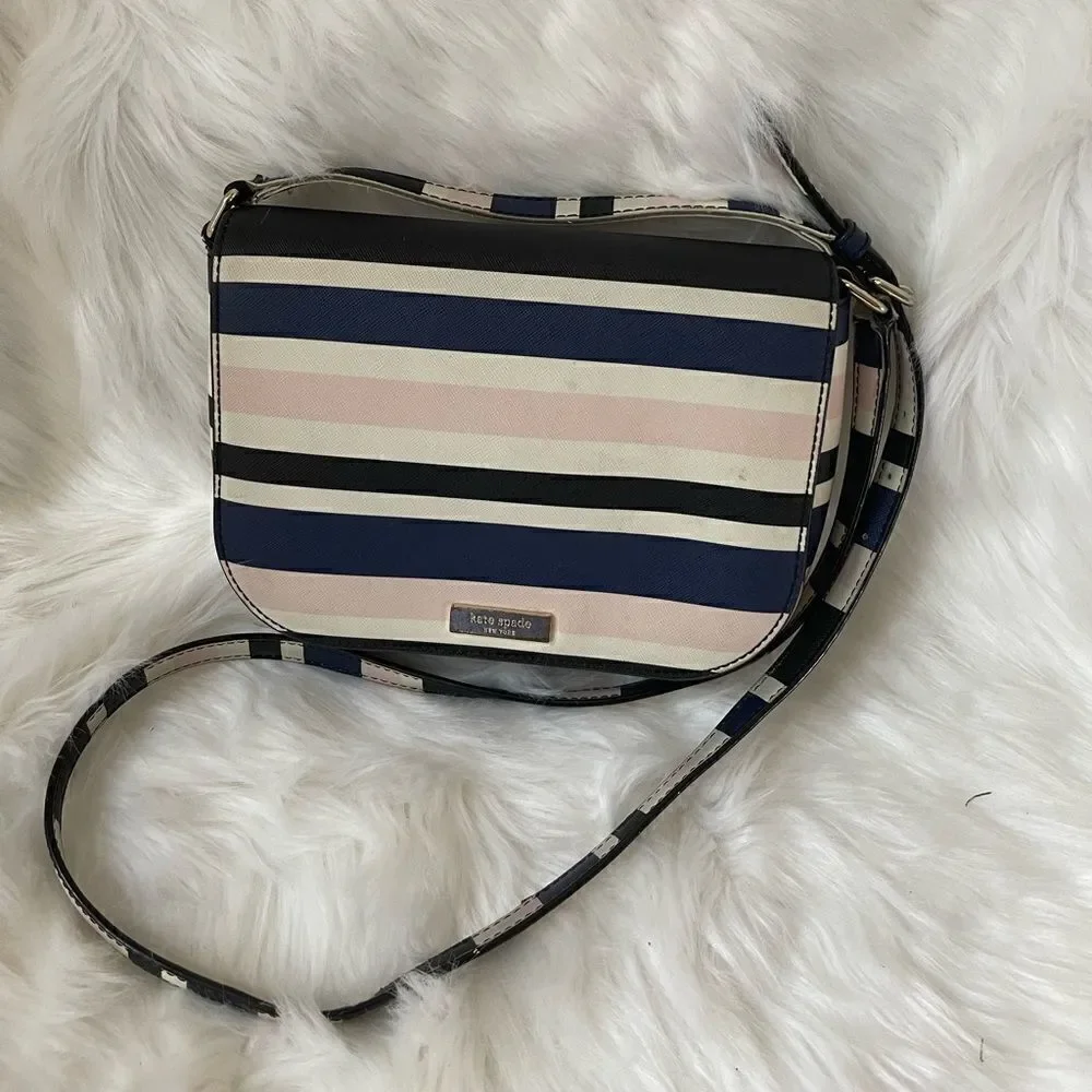 Kate Spade New York tricolor stripes Beige light pink & Navy blue cross body bag